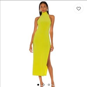 Norma Kamali Halter Turtle Side Slit Gown - spring green
